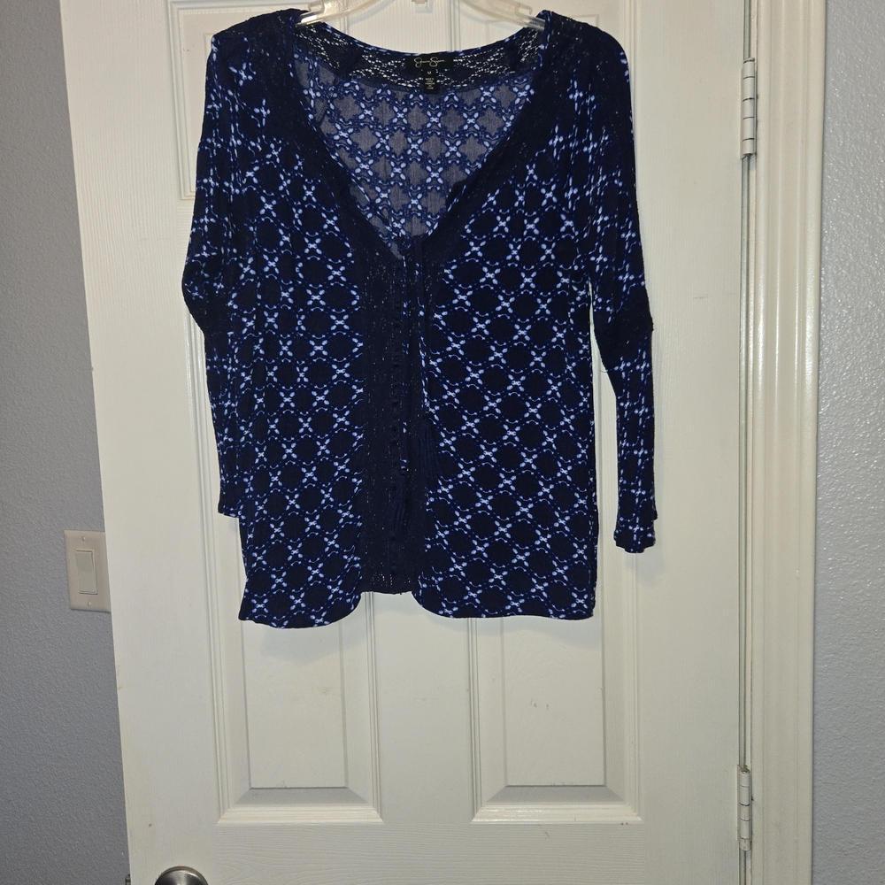 Jessica Simpson Navy and Light Blue Geometric Blouse